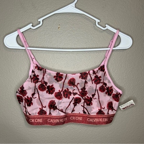 NEW Calvin Klein sheer rose floral print pink & red bralette size medium - Picture 3 of 7
